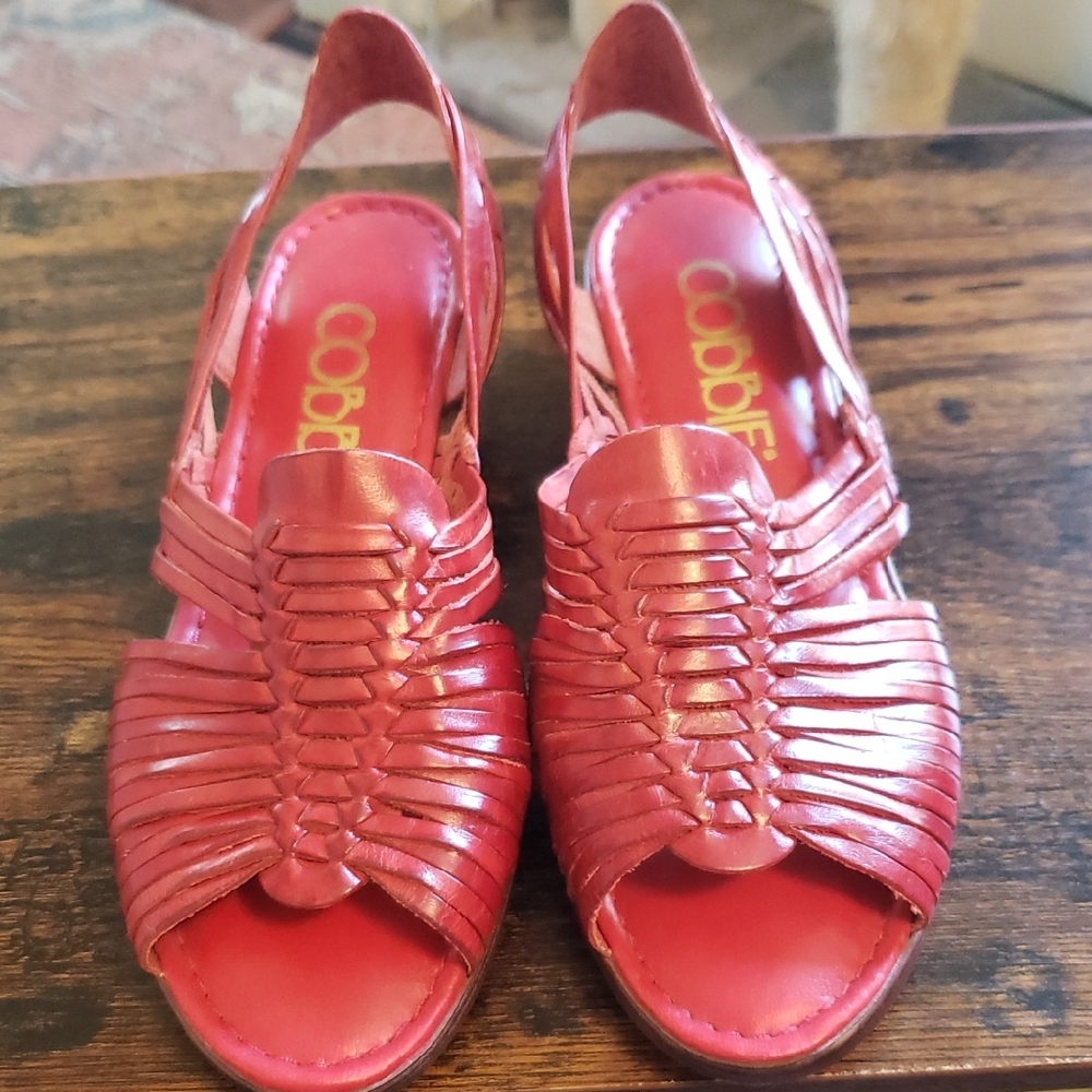 Cobbie Red Leather Brazilian Huarache Sandals Size 8